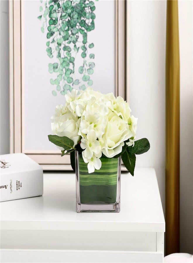 Fule Artificial Silk Rose Flower Centerpiece Arrangement in vase for Home Wedding Decoration (Spring White) - Image 3